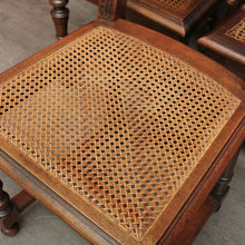 Load image into Gallery viewer, x SOLD Antique French Walnut and Cane Dining Chairs, Carved back Kitchen Chairs B10520
