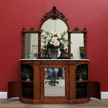 Load image into Gallery viewer, x SOLD Antique English Credenza Antique Burr Walnut and Marble Mirror Back Sideboard B10678
