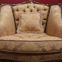 Load image into Gallery viewer, x SOLD Pair of Vintage Italian Armchairs, Button Back Walnut and Fabric Chairs, Cushion B11049
