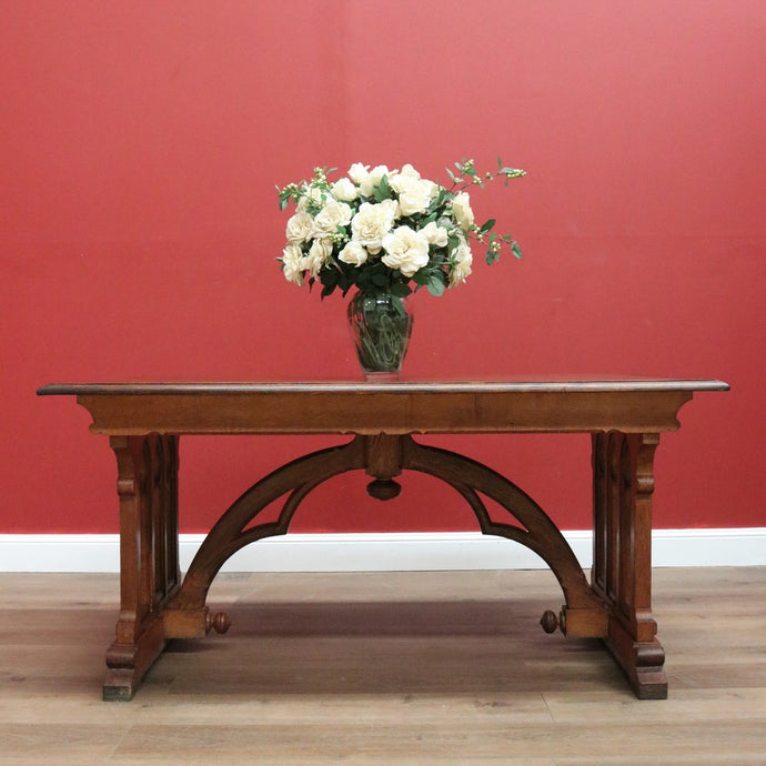 Antique French Dining Table or Office Desk with Church Window Pedestal Stretcher B10773