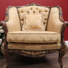 Load image into Gallery viewer, x SOLD Pair of Vintage Italian Armchairs, Button Back Walnut and Fabric Chairs, Cushion B11049
