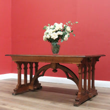 Load image into Gallery viewer, x SOLD Antique French Dining Table or Office Desk with Church Window Pedestal Stretcher B11505
