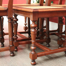 Load image into Gallery viewer, x SOLD Antique French Walnut and Cane Dining Chairs, Carved back Kitchen Chairs B10520

