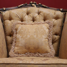 Load image into Gallery viewer, x SOLD Pair of Vintage Italian Armchairs, Button Back Walnut and Fabric Chairs, Cushion B11049
