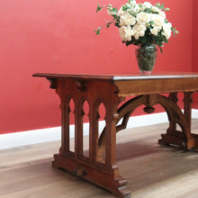 Load image into Gallery viewer, x SOLD Antique French Dining Table or Office Desk with Church Window Pedestal Stretcher B11505
