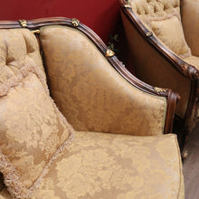 Load image into Gallery viewer, x SOLD Pair of Vintage Italian Armchairs, Button Back Walnut and Fabric Chairs, Cushion B11049
