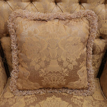 Load image into Gallery viewer, x SOLD Pair of Vintage Italian Armchairs, Button Back Walnut and Fabric Chairs, Cushion B11049
