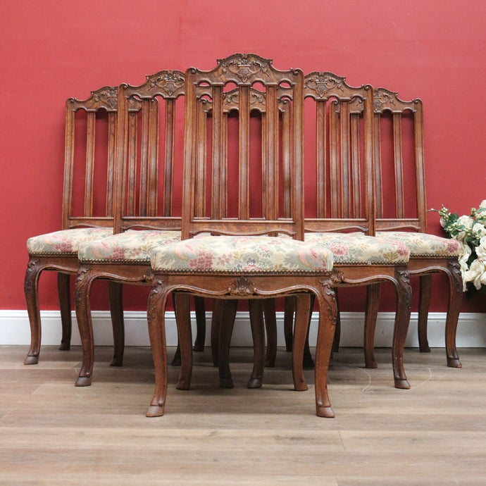 Set of 6 Antique French Dining Chairs, 6 Kitchen Chairs, Tapestry Seat Chairs B11023