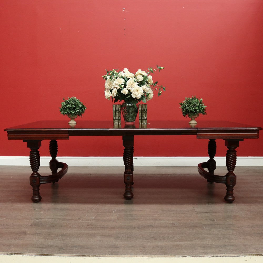 x SOLD Antique French Mahogany Dining Table, Kitchen Table with 3 Extension Leaves. B9874