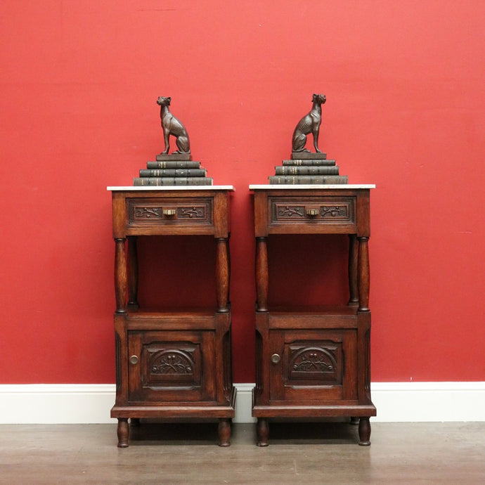 Pair of French Bedside Tables, Antique French Oak and Marble Lamp Table Bedsides B10150