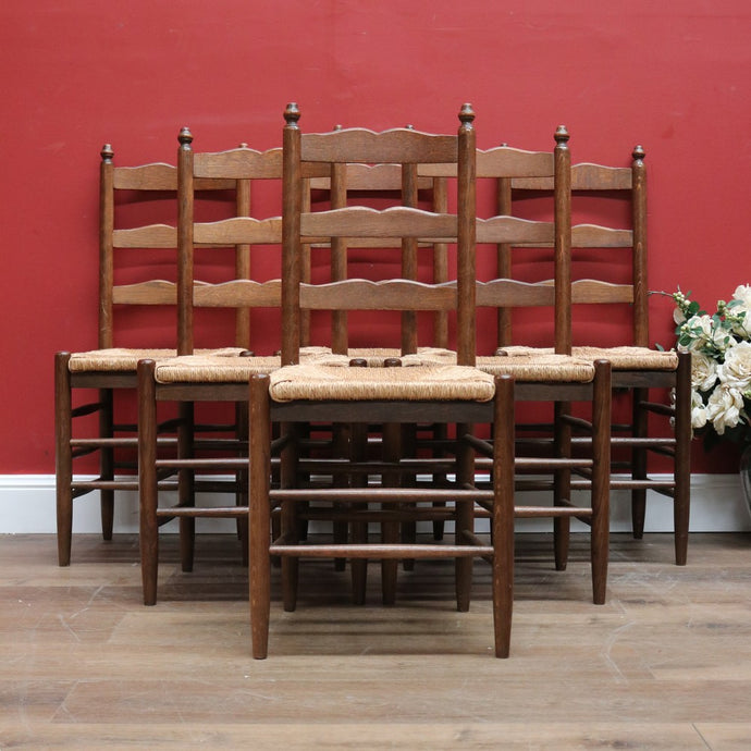 Set of Six Antique French Dining Chairs, or Six Kitchen Chairs with Rush Seats B10945
