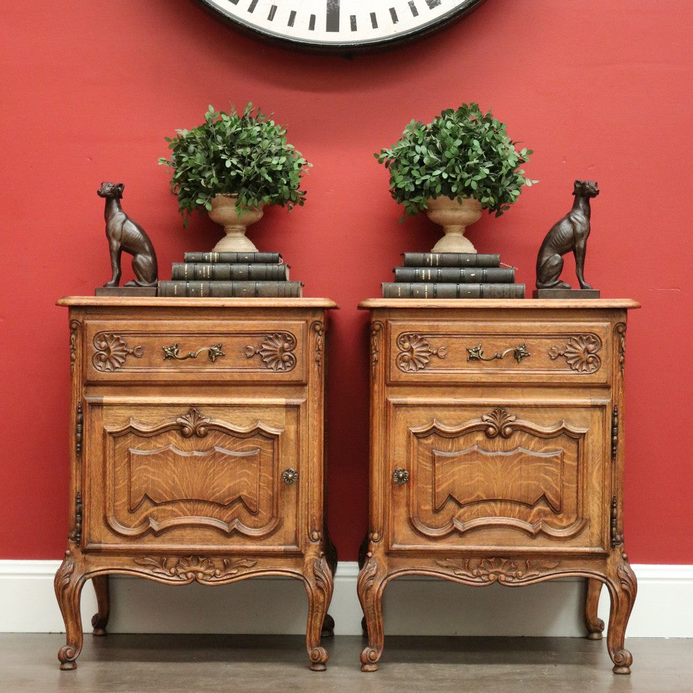 x SOLD Pair of Bedside Tables, Vintage French Oak Lamp Table Bedside Cabinets Cupboards. B10533