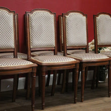 Load image into Gallery viewer, x SOLD Set of 8 Antique French Dining Chairs or Kitchen Chairs, Fabric Backs and Seats. B10516
