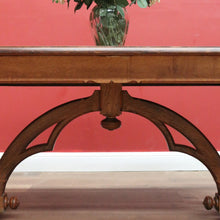 Load image into Gallery viewer, x SOLD Antique French Dining Table or Office Desk with Church Window Pedestal Stretcher B11505
