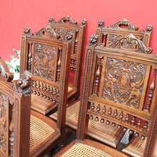 Load image into Gallery viewer, x SOLD Antique French Walnut and Cane Dining Chairs, Carved back Kitchen Chairs B10520
