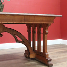 Load image into Gallery viewer, x SOLD Antique French Dining Table or Office Desk with Church Window Pedestal Stretcher B11505
