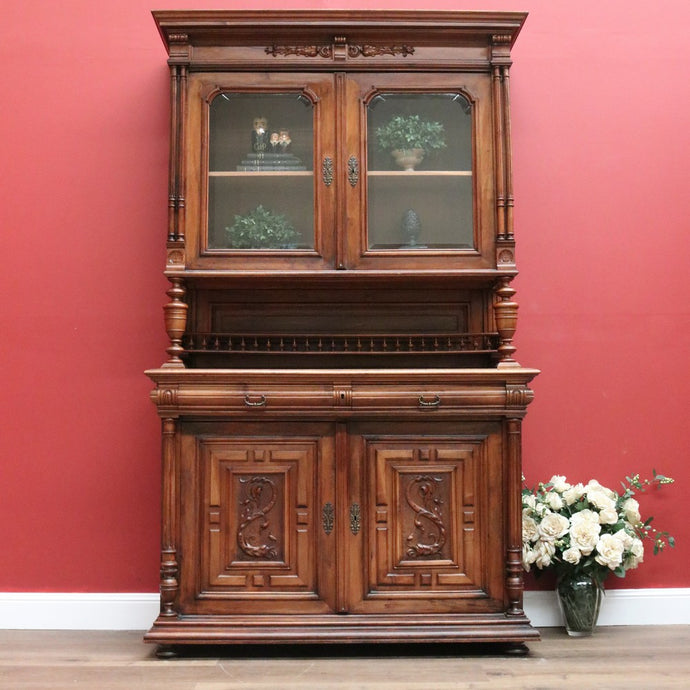 Antique French Walnut Bookcase, French Two Height China Cabinet, Hall Cupboard B10806