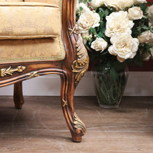 Load image into Gallery viewer, x SOLD Pair of Vintage Italian Armchairs, Button Back Walnut and Fabric Chairs, Cushion B11049
