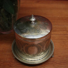 Load image into Gallery viewer, x SOLD Antique Silver Plate Biscuit Barrel Lift Lid Embossed Body Antique Lidded Vessel. B11244
