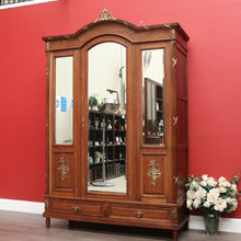 Load image into Gallery viewer, x SOLD Antique French Oak &amp; Mirror Door Wardrobe Armoire with Bevelled Mirrors, Gilt Brass mounts with drawers. B10531
