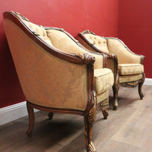 Load image into Gallery viewer, x SOLD Pair of Vintage Italian Armchairs, Button Back Walnut and Fabric Chairs, Cushion B11049
