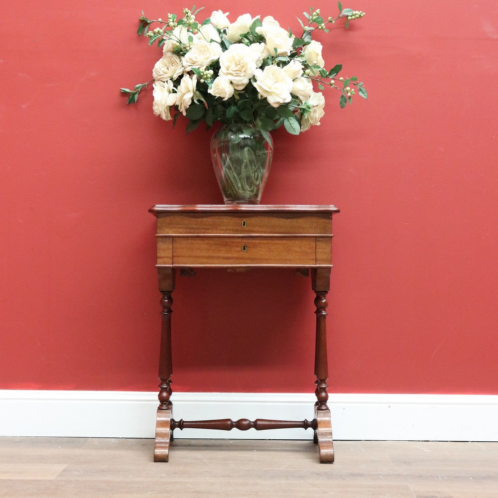 Antique French Mahogany Sewing Table, Bedside Table, Lamp, Side Table, Lift Lid B10687