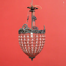 Load image into Gallery viewer, Vintage French Chandelier of Basket Form, Brass, Glass and Beads Light Shade
