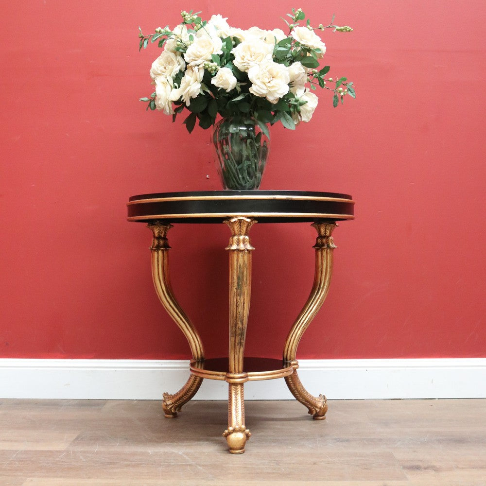 x SOLD Vintage Italian Two-tier Side Table with Tri-leg Base, Black Ebonised Lamp Table B11249