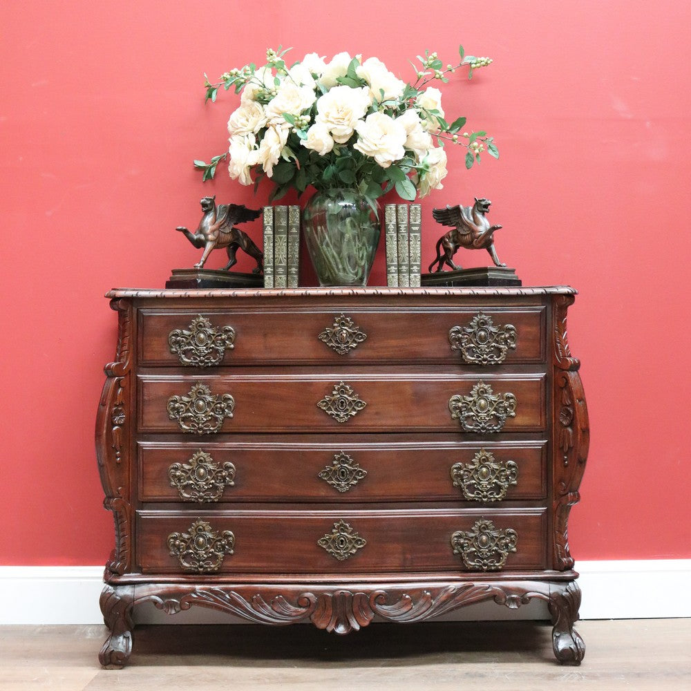 Vintage French Mahogany 4 Drawer Carved Bedroom Hallway Chest of Drawers Cabinet B10705