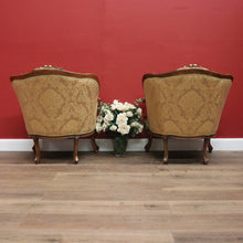 Load image into Gallery viewer, x SOLD Pair of Vintage Italian Armchairs, Button Back Walnut and Fabric Chairs, Cushion B11049
