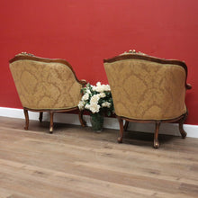 Load image into Gallery viewer, x SOLD Pair of Vintage Italian Armchairs, Button Back Walnut and Fabric Chairs, Cushion B11049

