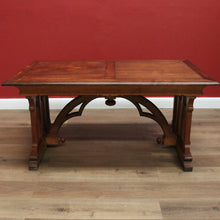Load image into Gallery viewer, x SOLD Antique French Dining Table or Office Desk with Church Window Pedestal Stretcher B11505
