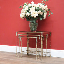 Load image into Gallery viewer, x SOLD Nesting Tables, Set of Three Vintage Italian Brass and Glass Faux Bamboo Tables B11236

