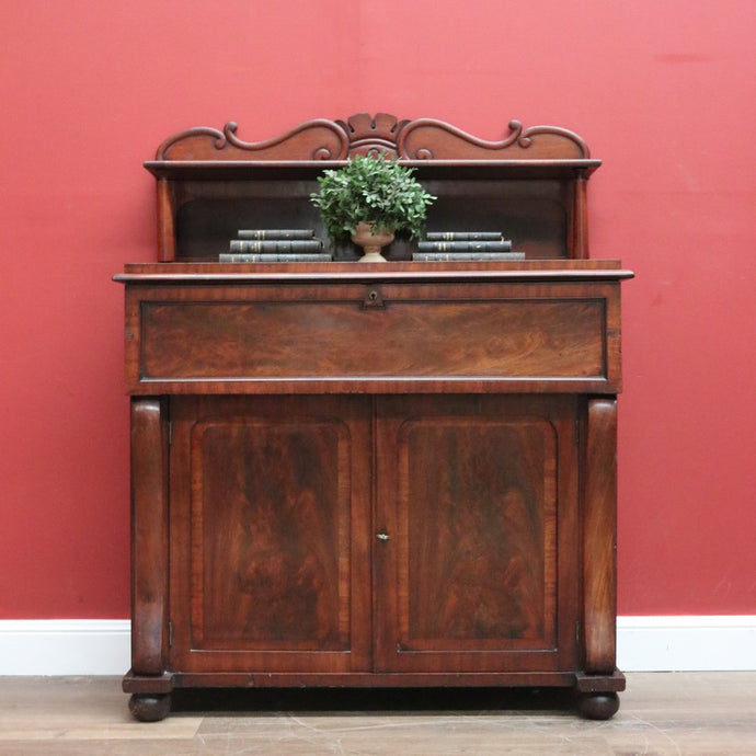 Antique English Mahogany Secretaire Sideboard, 6 Drawer Office Desk Chiffonier B11037