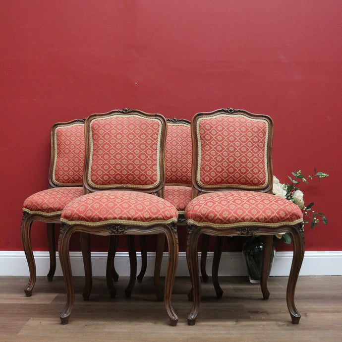 Set of 4 Antique French Dining Chairs, French Walnut and Fabric Kitchen Chairs B10737