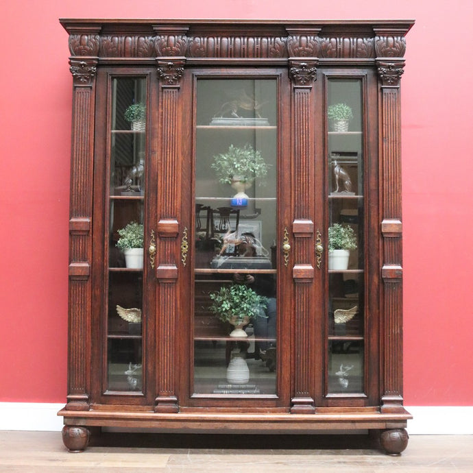 Antique Dutch Bookcase, Oak and Glass Door Bookcase, China Display Cabinet B11068