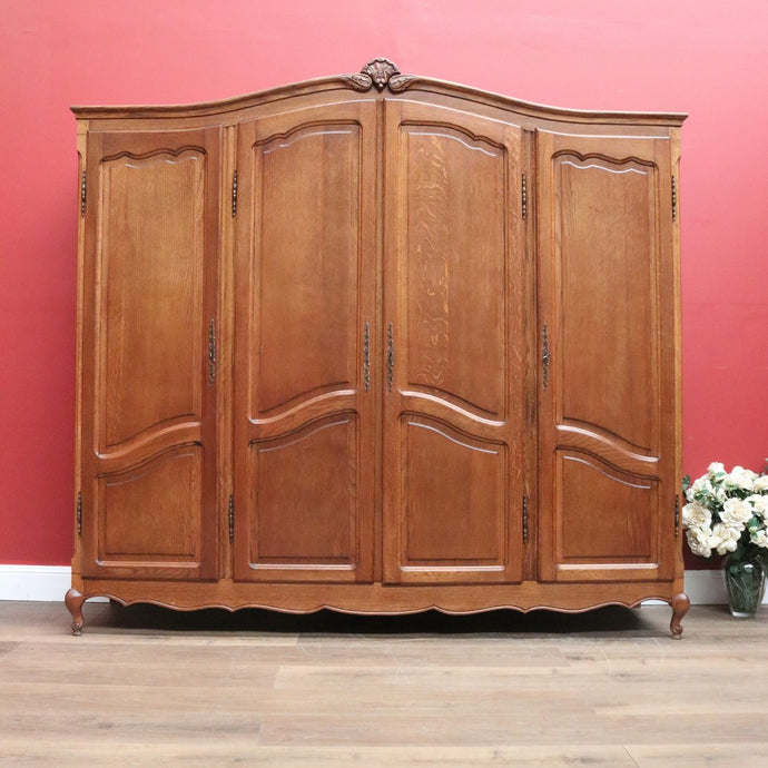 Vintage French Four Door Armoire, Wardrobe. French Oak Cabinet Cupboard Wardrobe B10923