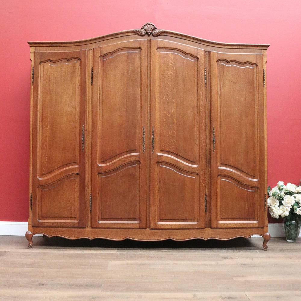 Vintage French Four Door Armoire, Wardrobe. French Oak Cabinet Cupboard Wardrobe B10923