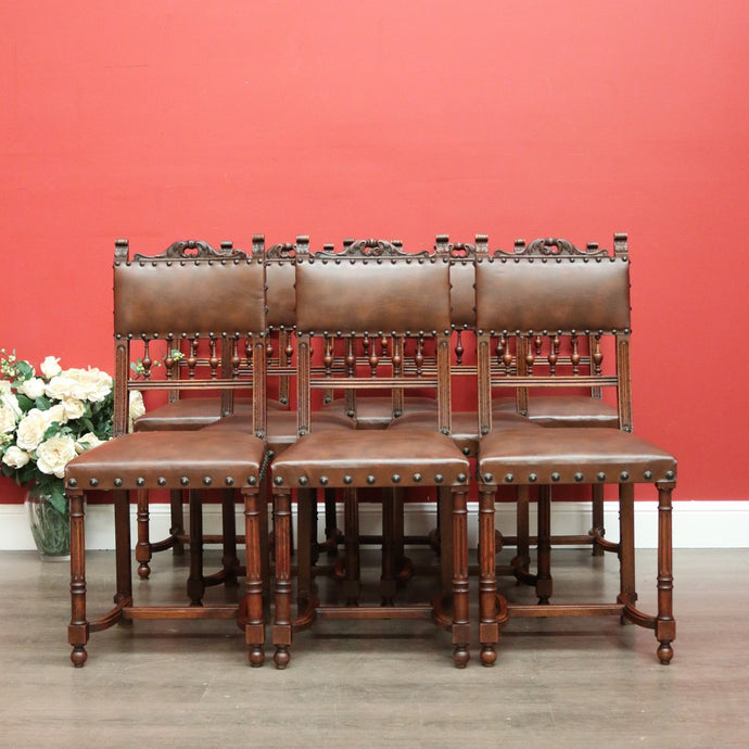 Set of 8 Antique French Dining Chairs, Kitchen Chairs with Brass Studs to Seats