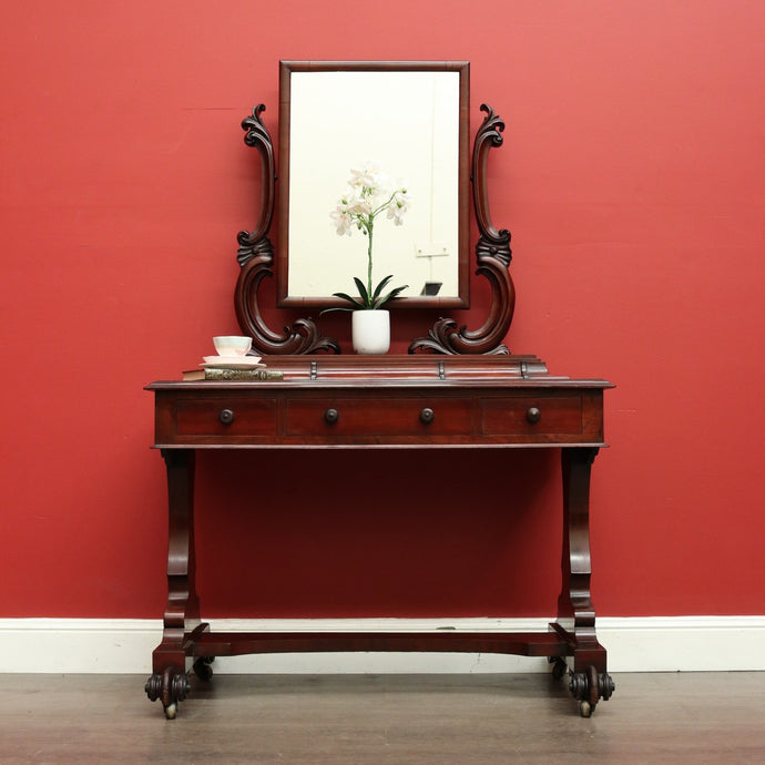Antique Dressing Table, Antique English Mahogany 6 Drawer Mirror Dressing Table