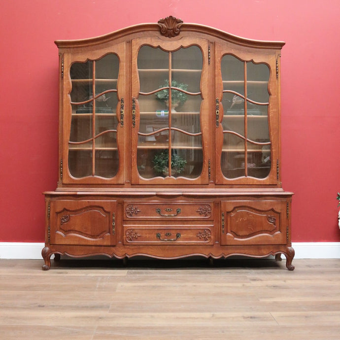 Antique Vintage French Oak Bookcase or China Cabinet, Glass Door, and Drawers. B11270