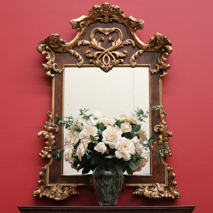 Antique Italian Mirror, Antique Gilt and Burr Walnut Wall Hall or Vanity Mirror