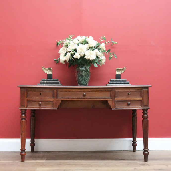 Antique French Oak and Leather Office Desk, 4 Drawer Office Desk with Turned Leg B10722