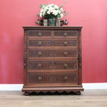 Load image into Gallery viewer, Antique French Chest of Drawers, French Oak and Brass Carved Hall Chest Cabinet B10882
