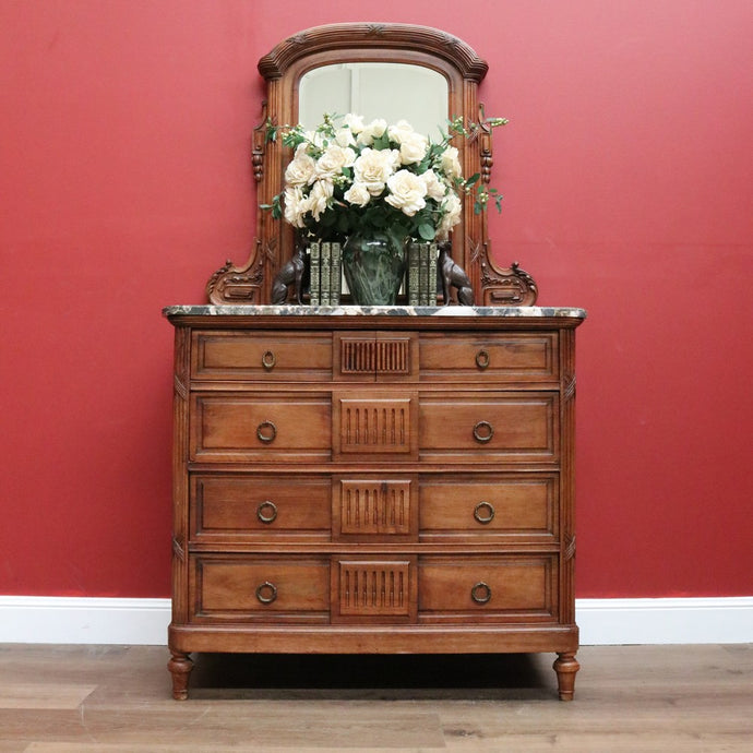 Antique French Chest of Drawers Mirror Back Dressing Table, Antique Hall Cabinet B10822