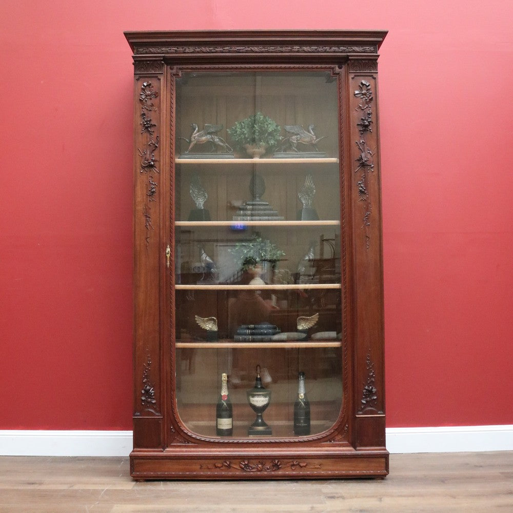 Antique French Walnut Bookcase, French Linen Press or Walnut China Cabinet Glass B11111