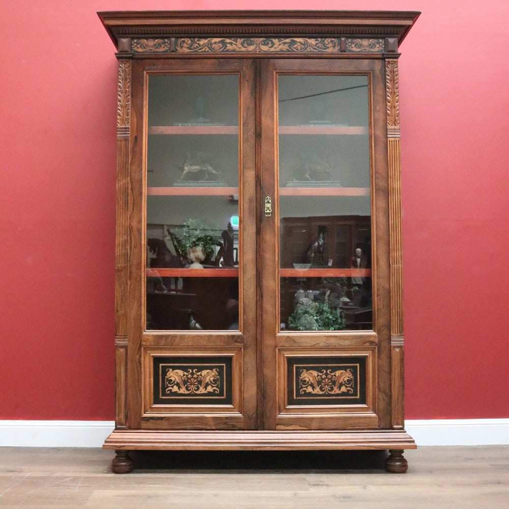 x SOLD Antique Italian Bookcase, Two Door Glass and Rosewood China Cabinet Display Case. B11280