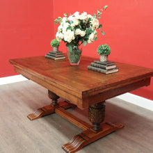 Load image into Gallery viewer, x SOLD Antique French Dining Table, Antique Oak Twin Pedestal 2 Draw Leaf Kitchen Table. B10524
