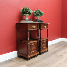 Load image into Gallery viewer, x SOLD Pair of Bedside Tables Cabinets, Lamp Side Tables Antique French Oak and Marble. B10557
