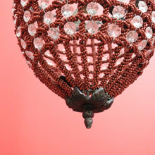 Load image into Gallery viewer, x SOLD Vintage French Chandelier of Basket Form, Brass, Glass and Beads Light Shade. 10379
